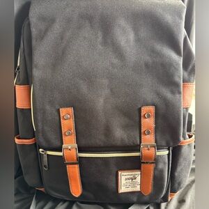Wenjie Trends Brand Experience Stylish Black and Brown Backpack